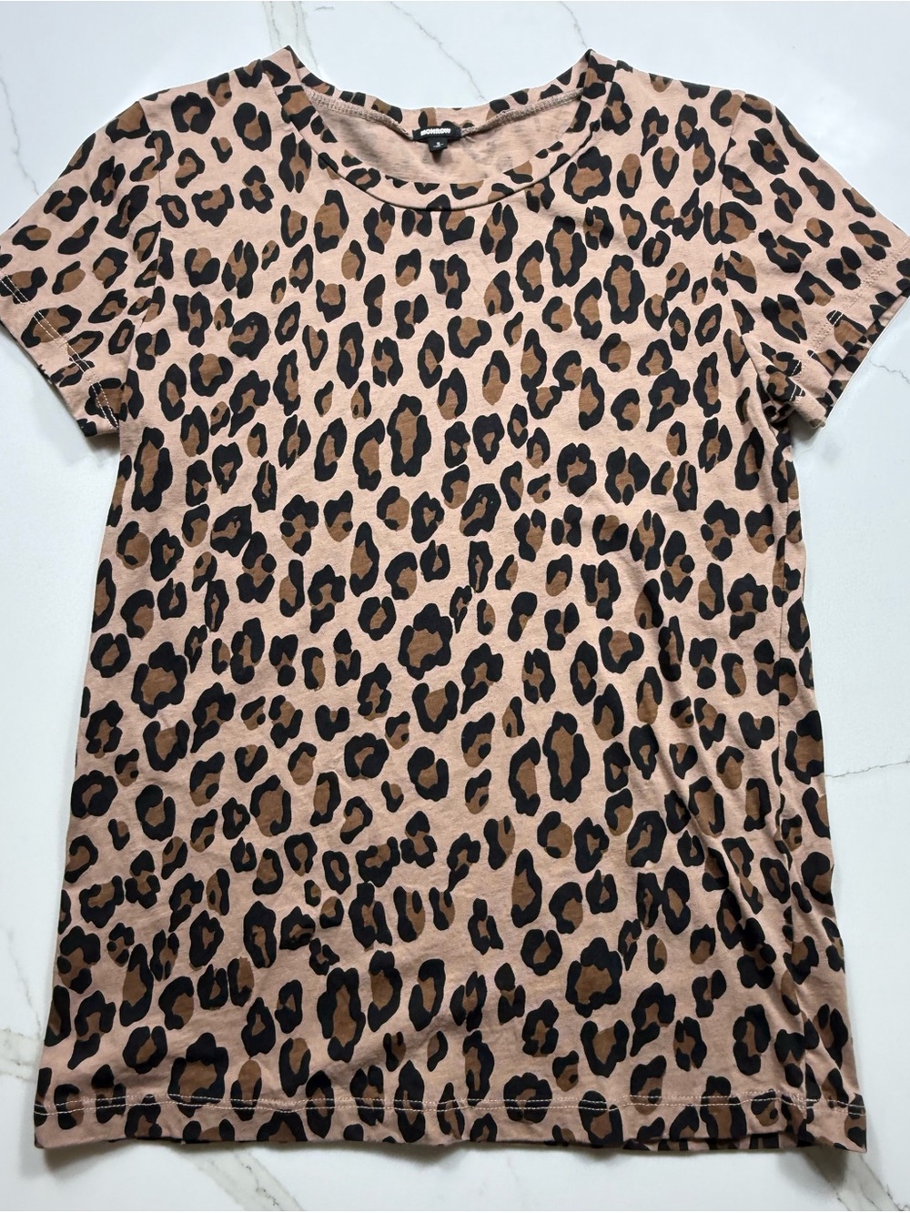 Monrow Leopard Print Short Sleeve Tee - Tan/Black/Brown